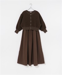 【成套組合】浮凸緹花開襟衫 × 洋裝(棕色-FREE-BROWN)