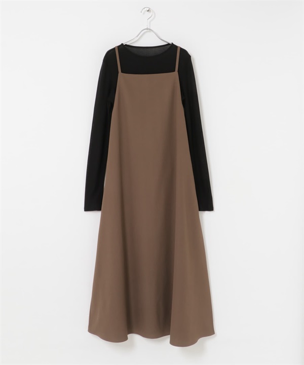 【成套組合】透膚上衣 × 細肩帶洋裝(駝色-FREE-CAMEL)