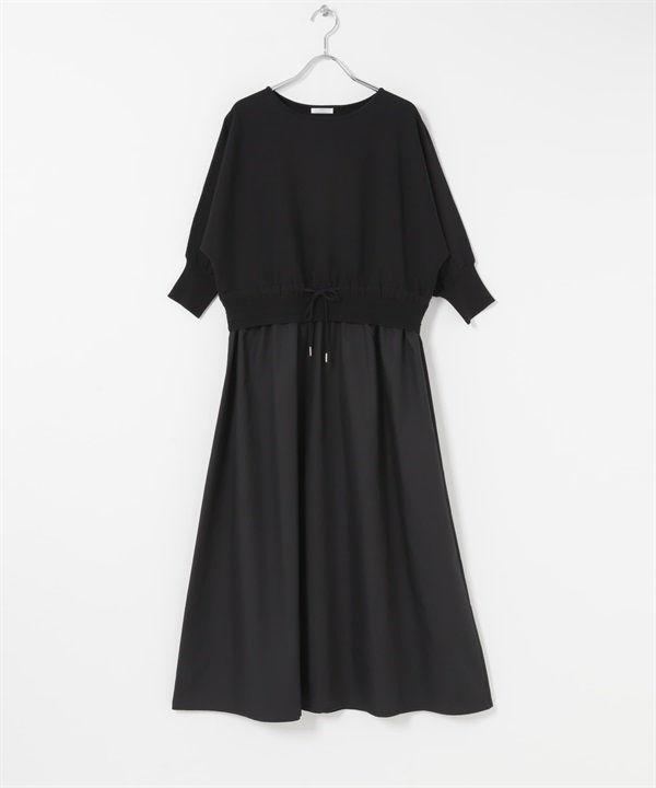 針織拼接洋裝(黑色-FREE-BLACK)