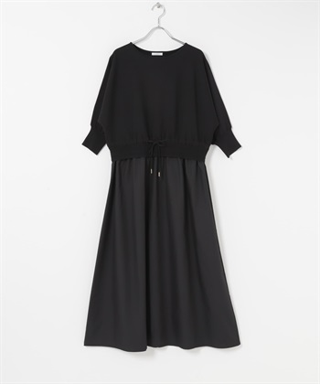 針織拼接洋裝(黑色-FREE-BLACK)