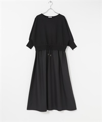 針織拼接洋裝(黑色-FREE-BLACK)