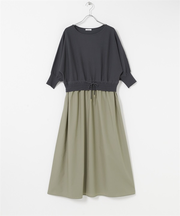 針織拼接洋裝(藍色-FREE-BLUE)