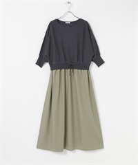 針織拼接洋裝(藍色-FREE-BLUE)