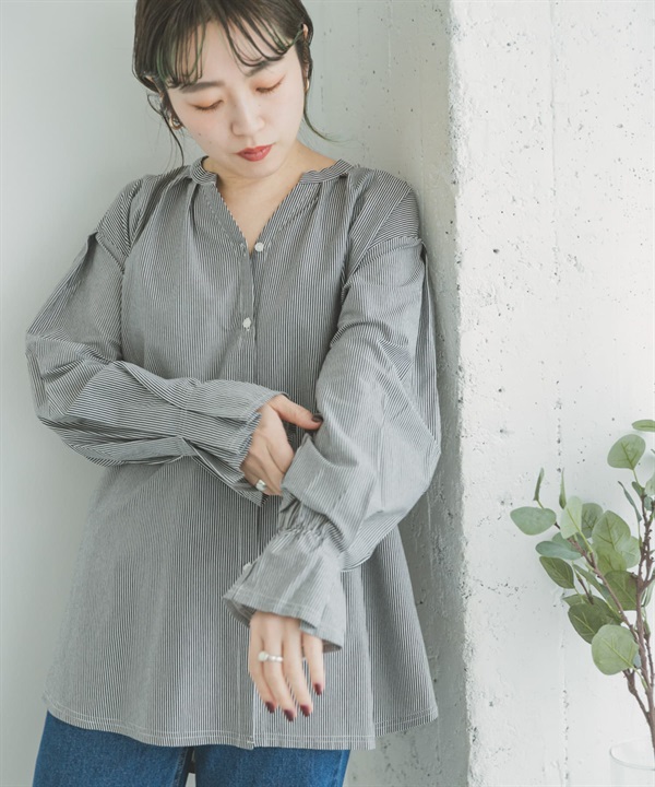 V領糖果袖襯衫