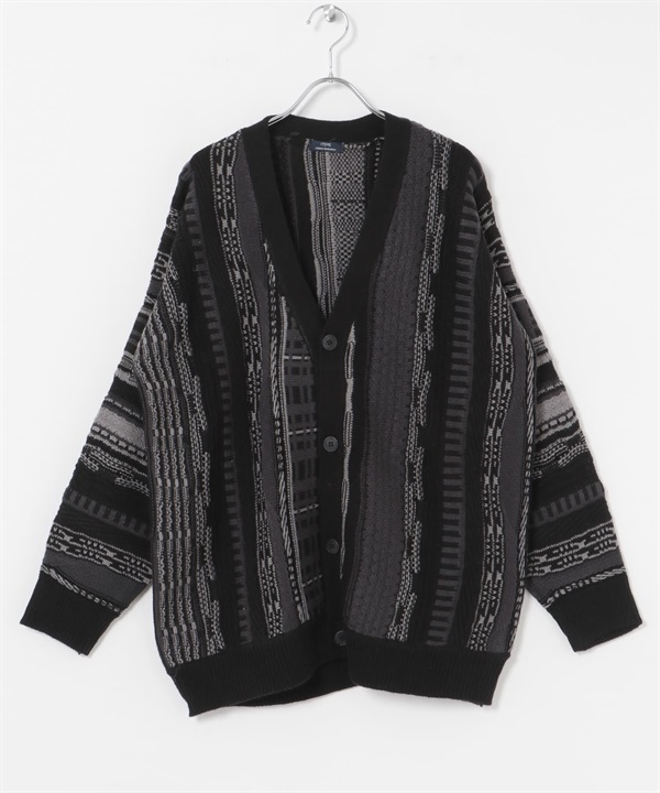 緹花針織開襟衫(黑色-M-BLACK)