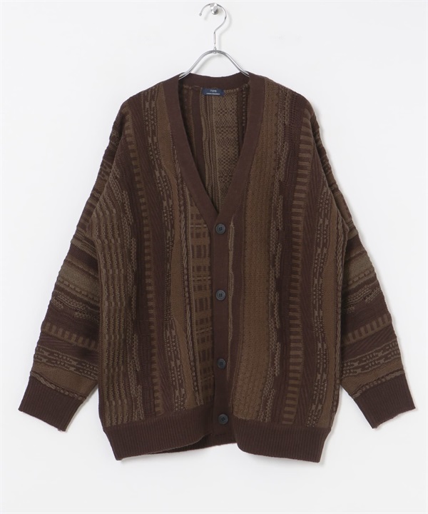 緹花針織開襟衫(棕色-M-BROWN)