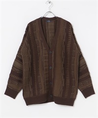 緹花針織開襟衫(棕色-M-BROWN)