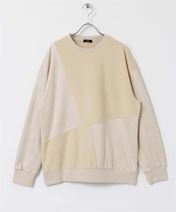 內刷毛仿麂皮拼接套衫(米色-M-OFF WHITE)