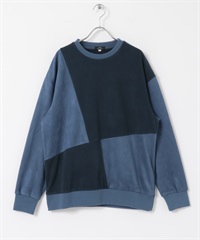 內刷毛仿麂皮拼接套衫(藏青色-M-NAVY)