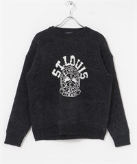 學院風LOGO雪尼爾紗圓領針織衫(黑色-M-BLACK)