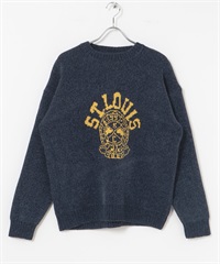 學院風LOGO雪尼爾紗圓領針織衫(藏青色-M-NAVY)