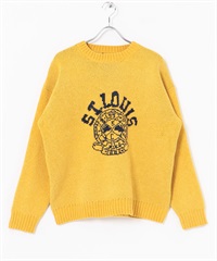 學院風LOGO雪尼爾紗圓領針織衫(芥末黃-M-MUSTARD)