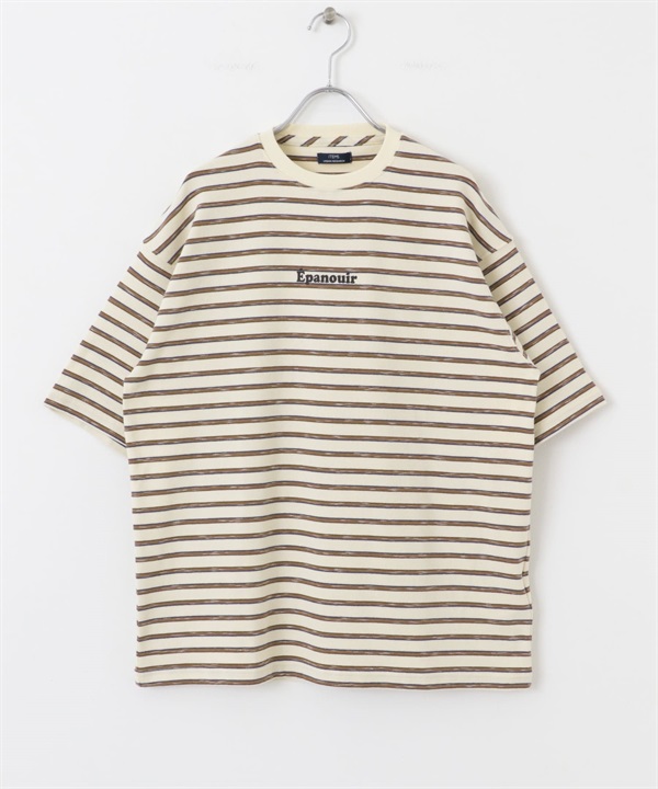 復古橫紋T恤(膚色-M-BEIGE)