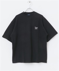 刺繡格紋緹花T恤(黑色-M-BLACK)