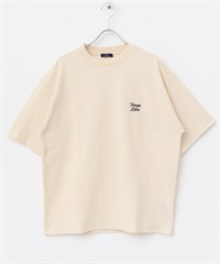 刺繡格紋緹花T恤(膚色-M-BEIGE)