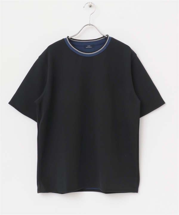 人字紋羅紋雙面織物上衣(黑色-M-BLACK)