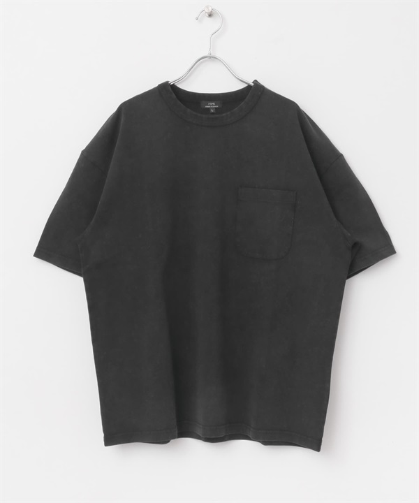 仿舊加工圓領口袋T恤(黑色-M-BLACK)