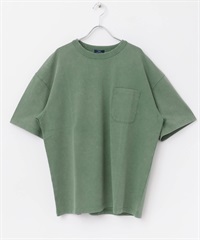 仿舊加工圓領口袋T恤(綠色-M-GREEN)