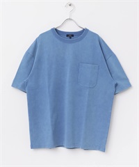 仿舊加工圓領口袋T恤(藍色-M-BLUE)