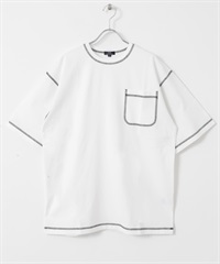 配色縫線圓領T恤(白色-S-WHITE)