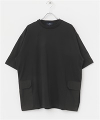 側邊口袋拼接圓領T恤(黑色-M-BLACK)