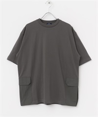 側邊口袋拼接圓領T恤(炭灰色-M-CHARCOAL GRAY)