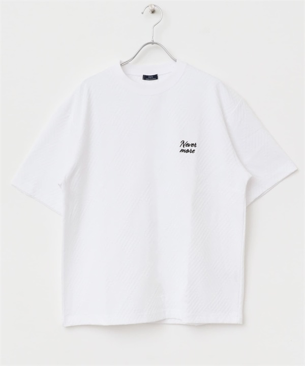 刺繡人字紋緹花T恤(白色-M-WHITE)