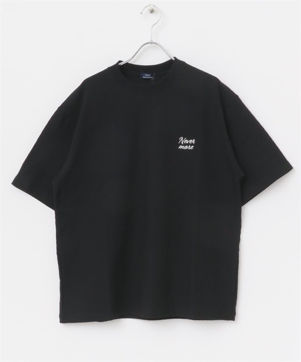 刺繡人字紋緹花T恤(黑色-M-BLACK)