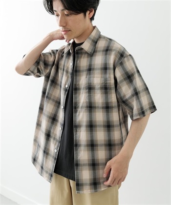 漸層格紋短袖襯衫