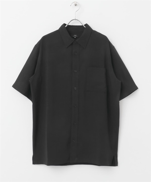 Quick Dry 仿亞麻短袖襯衫(黑色-M-BLACK)