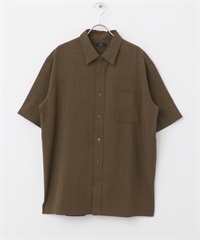 Quick Dry 仿亞麻短袖襯衫(棕色-M-BROWN)