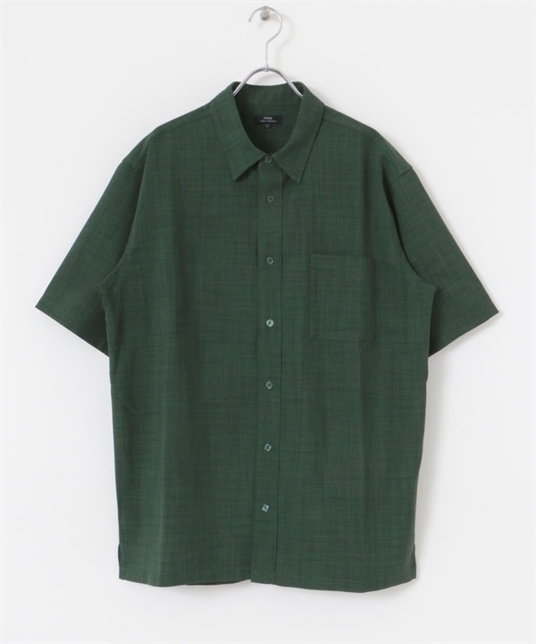 Quick Dry 仿亞麻短袖襯衫(綠色-M-GREEN)