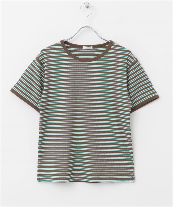 蜂巢華夫格橫紋T恤(棕色-FREE-BROWN)