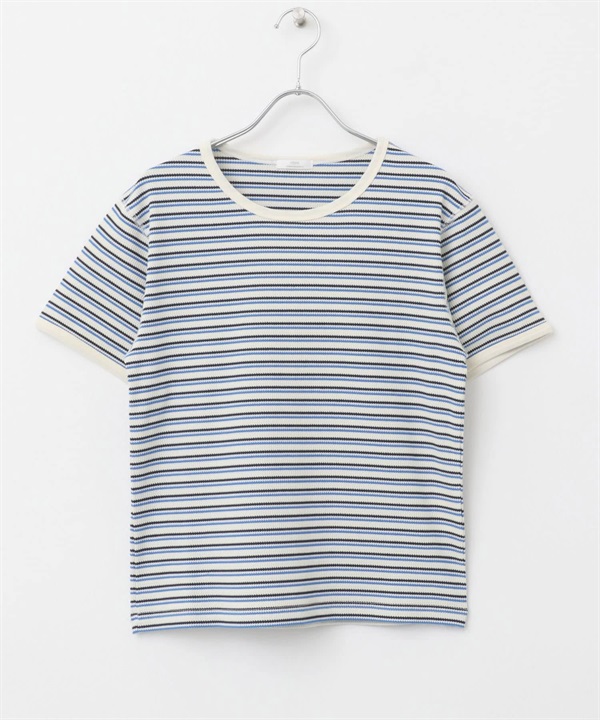 蜂巢華夫格橫紋T恤(藍色-FREE-BLUE)