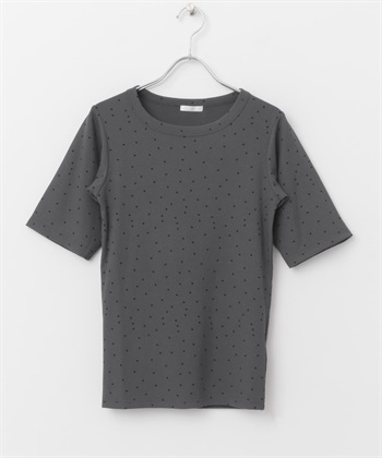 五分袖羅紋T恤(炭灰色-FREE-CHARCOAL GRAY)