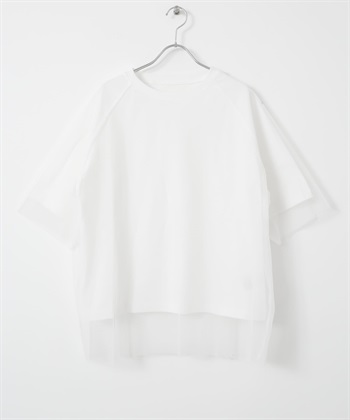 薄紗層次設計五分袖T恤(白色-FREE-WHITE)