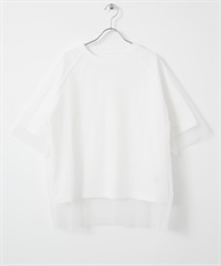 薄紗層次設計五分袖T恤(白色-FREE-WHITE)