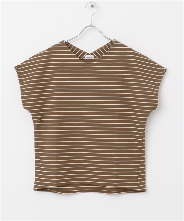 米蘭羅紋法式袖套衫(條紋(棕色×白色)-FREE-COLOR A)