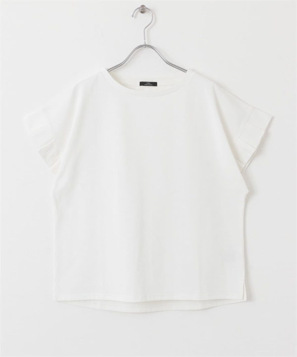 打褶袖T恤(白色-FREE-WHITE)