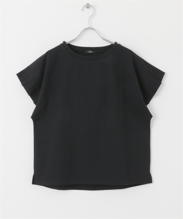 打褶袖T恤(黑色-FREE-BLACK)