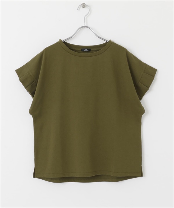 打褶袖T恤(卡其綠-FREE-KHAKI)