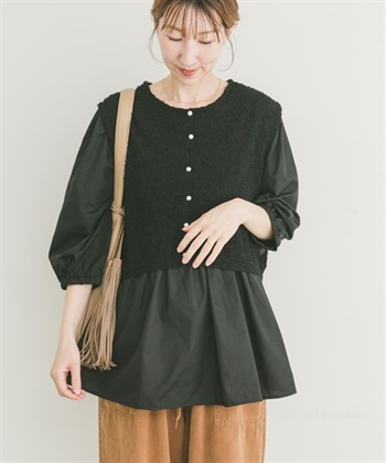 針織拼接長版上衣