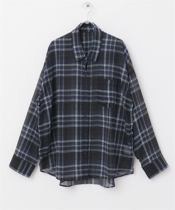 透膚寬版襯衫(藏青色-FREE-NAVY)