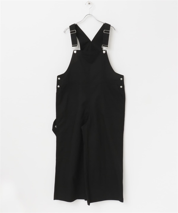 混麻料吊帶褲(黑色-FREE-BLACK)