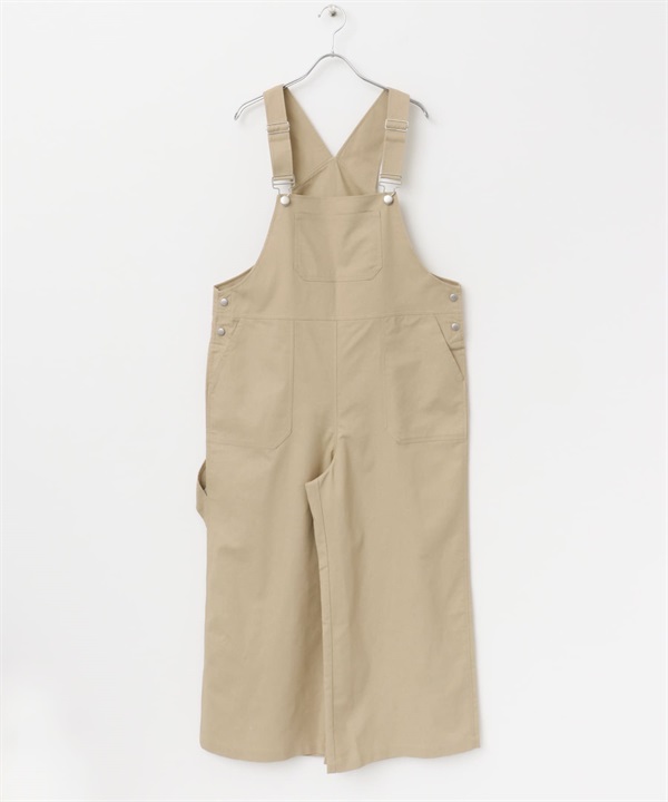 混麻料吊帶褲(膚色-FREE-BEIGE)