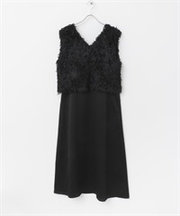 【成套組合】羽毛紗背心 x 細肩帶洋裝(黑色-FREE-BLACK)