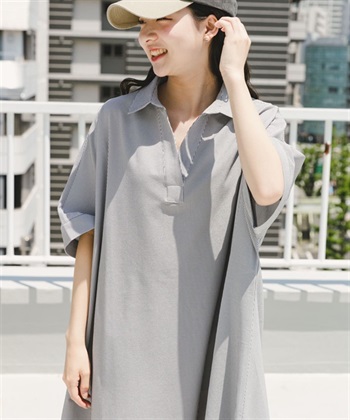 泡泡紗V字領緣洋裝