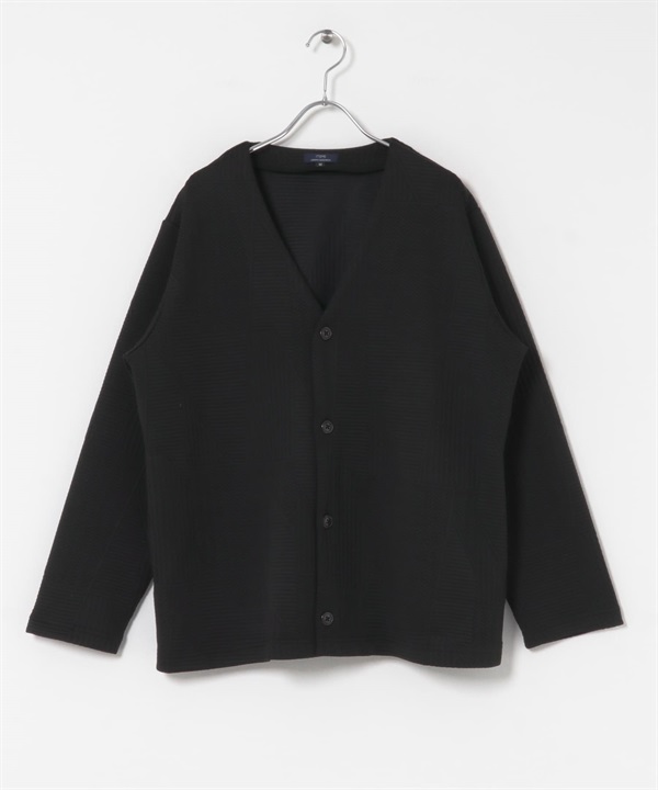 幾何緹花開襟衫(黑色-M-BLACK)