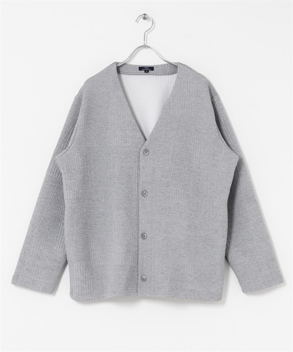 幾何緹花開襟衫(灰色-M-GRAY)