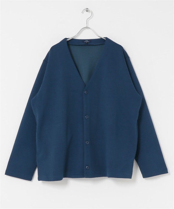 幾何緹花開襟衫(深藍色-M-其他藍色)